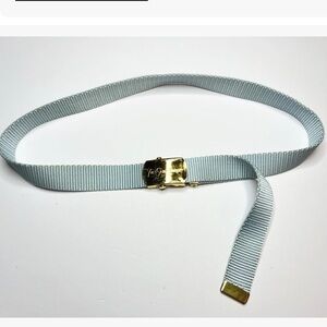 Used skinny 80s Yves Saint Laurent Pale Blue Woven Belt w/Gold Hardware